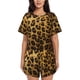 thumbnail image 1 of Balery Golden Leopard Glitter Conjunto de Pijama para Mujer con Estampado, Dos Piezas de Manga Corta y Shorts, Ropa de Dormir Suave con Cuello Redondo y Bolsillos-X-Large, 1 of 6