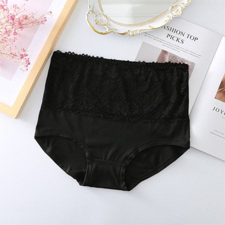 

YIWEI Plus Size 6Xl Panties Breathable Lace Edge Increase Widening High Waist Briefs Black L