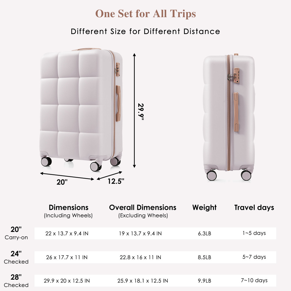 DECMAY 3-Piece ABS Luggage Set with Spinner Wheels and Cup Holder, Airline Carry-On Approved