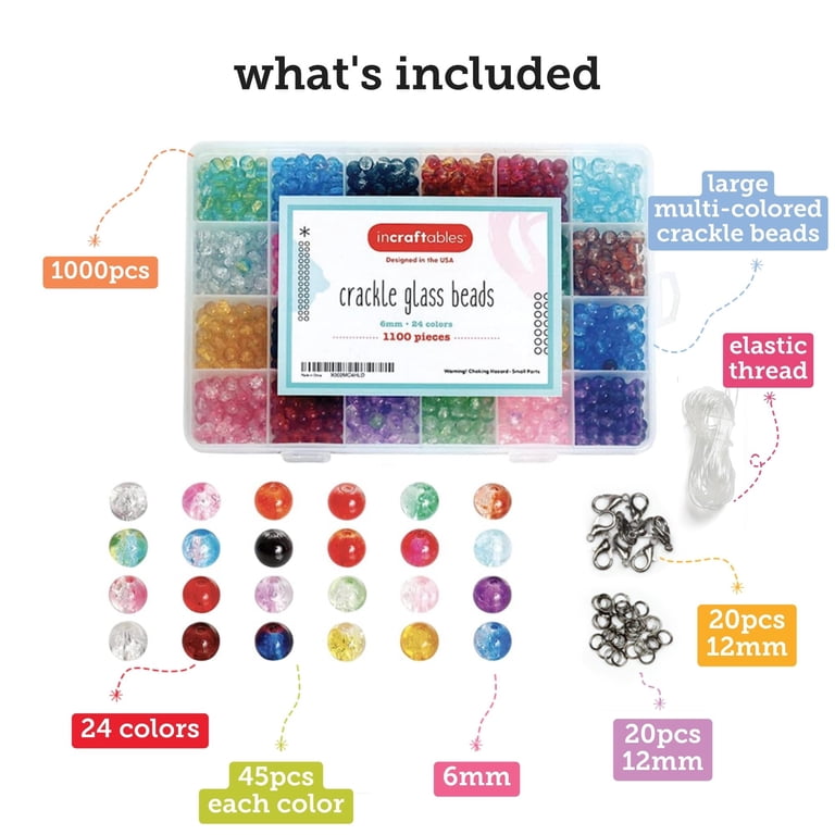 Incraftables Crackle Glass Beads, 24 Colors, 1100pcs, 6mm Craft