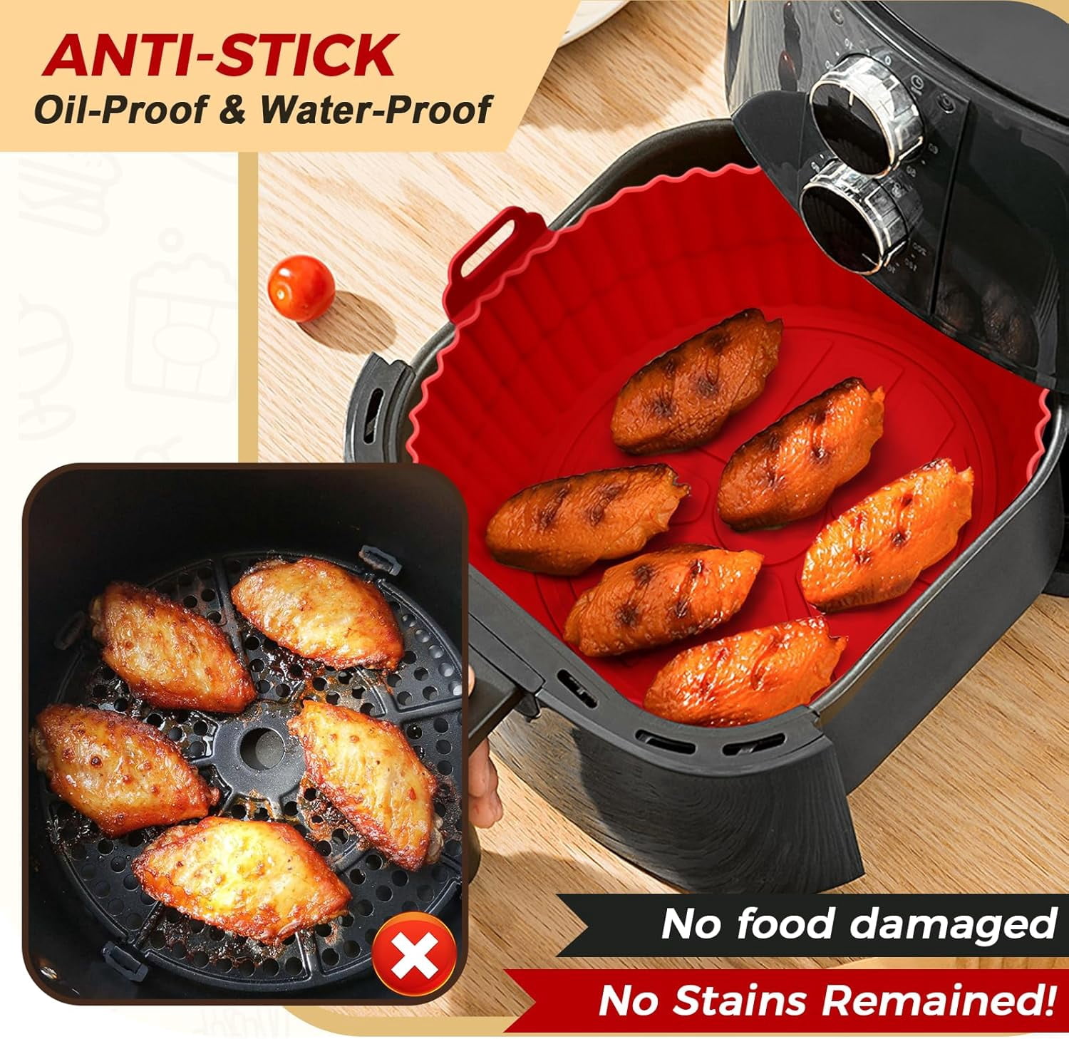 3 Pack Air Fryer Silicone Liners 8inch Air Fryer Silicone Pot Reusable Food Grade Silicone Airfryer Liners Baking Basket Accessories Replacement of Flammable Disposable Parchment Paper