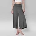 thumbnail image 3 of Women Fold Over Waist Lounge Capris Gaucho Wide Leg Flowy Cropped Pants Casual Yoga Culotte Pajama Bottom, 3 of 4