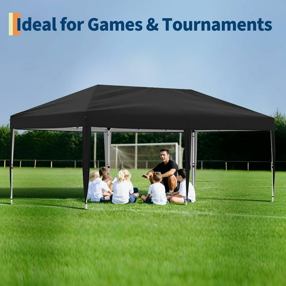 10x20 Pop-Up Canopy with 2 Sidewalls - Heavy Duty Outdoor Canopy Tent with Portable Roller Bag - 3 Adjustable Height, 4 Weight Bags, 8 Stakes & 6 Guy Ropes Included