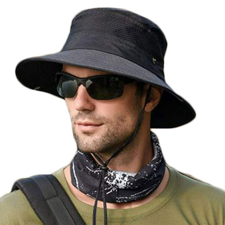 Men Women Sun Hats Unisex Sun Protection Wide Brim Bucket Hats Mesh  Breathable Fishing Hat with Button and Adjustable Chin Strap