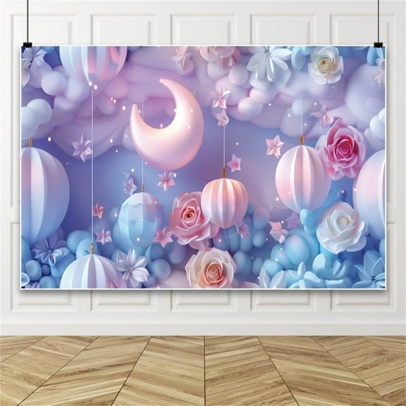 Dreamy Balloons Backdrop Pink Purple Blue Flowers Balloons Clouds Background Girl Birthday Party Photo Backdrops for Baby Shower Wedding Decor Photo Studio Shoot Props