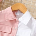 thumbnail image 4 of Toddler Girls' Dresses Baby Summer Fashion Color Matching Pink And White Lapel Short Sleeve Lace Up Fashion Clothes for Girls Size 3-4T, 4 of 7