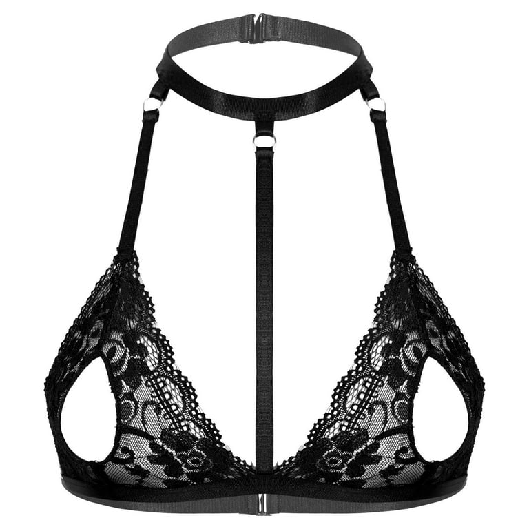 Loloda Womens Sexy Lingerie Lace Sheer Hollow Out Open Nipples Wireless  Unlined Bra Tops Bralette Black Small : : Clothing, Shoes &  Accessories