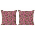 thumbnail image 1 of Floral Throw Pillow Cushion Cover Pack of 2, Detailed Silhouettes of Roses and Leaves, Zippered Double-Side Digital Print, 4 Sizes, Magenta Dark Warm Taupe, by Ambesonne, 1 of 2