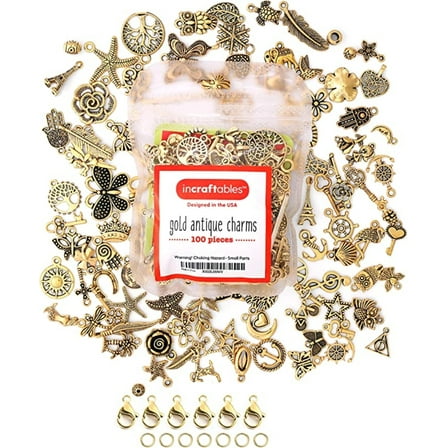 Gold Charms 100pcs Bulk with 15pcs Clasps & Rings by Incraftables for Jewelry & Bracelet Making