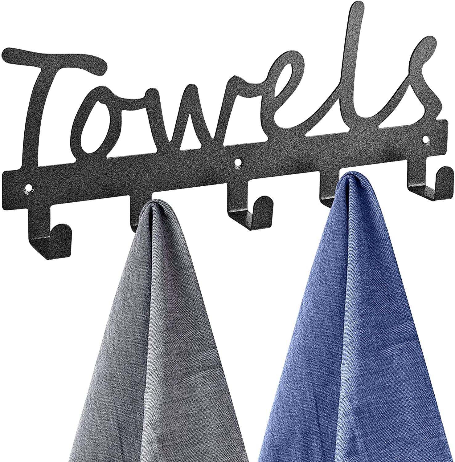 TINGOR Towel Holder Wall Mounted Towel Rack 5 Hooks for Bathroom Kitchen Storage Organize, Black