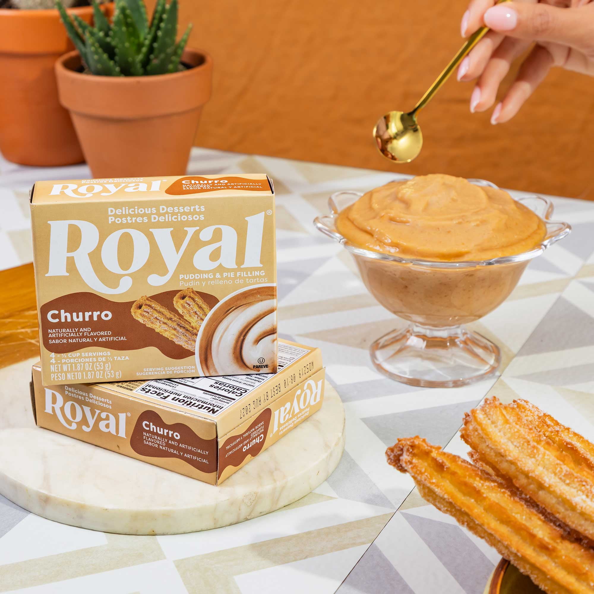 (12 pack) Royal Churro Instant Pudding Mix and Pie Filling, Fat-Free, 4 Servings, 1.87 oz Box