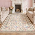 thumbnail image 5 of Toyoso 6x9 Traditional French Country Floral Rug - Large Cream & Rose Silicone Area Carpet, 0.25" Low Pile Machine Washable Non-Slip Rug, Classic Bordered Stain Resistant Rug for Living Room, 5 of 9