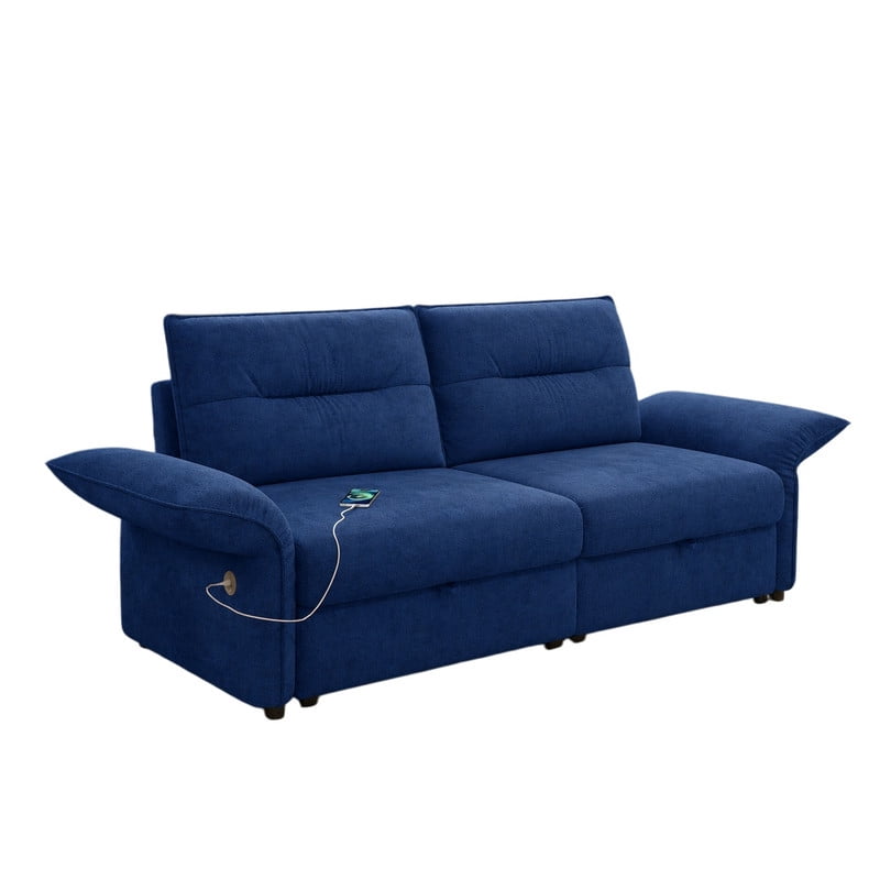 85" Convertible Sofa Bed, 2-in-1 Sleeper Sofa with Plush Fabric, Full-Size Pull-Out Couch with USB Charging Ports, Solid Wood Frame, High-Resilience Foam for Living Room & Small Space