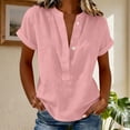 thumbnail image 4 of GUACER Womens Short Sleeve Cotton Linen Shirts Button Down V Neck Blouses Loose Fit Casual Summer Tunic Tops, 4 of 6