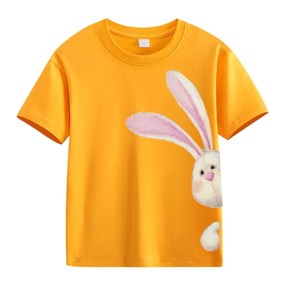 Ruyang Kids Girls Short Sleeve Graphic T Shirt Crew Neck Bunny Printed Tee Shirts Easter Cute Tops Summer School Casual T-shirt