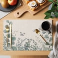thumbnail image 2 of Teal Eucalyptus Leaves Placemats Set of 8 Butterflies Summer Leaf Rustic Place Mats Indoor Wipeable Table Mats Washable Cloth Dining Table Placemats for Kitchen Holiday Party Home Decor 13x19 Inch, 2 of 9
