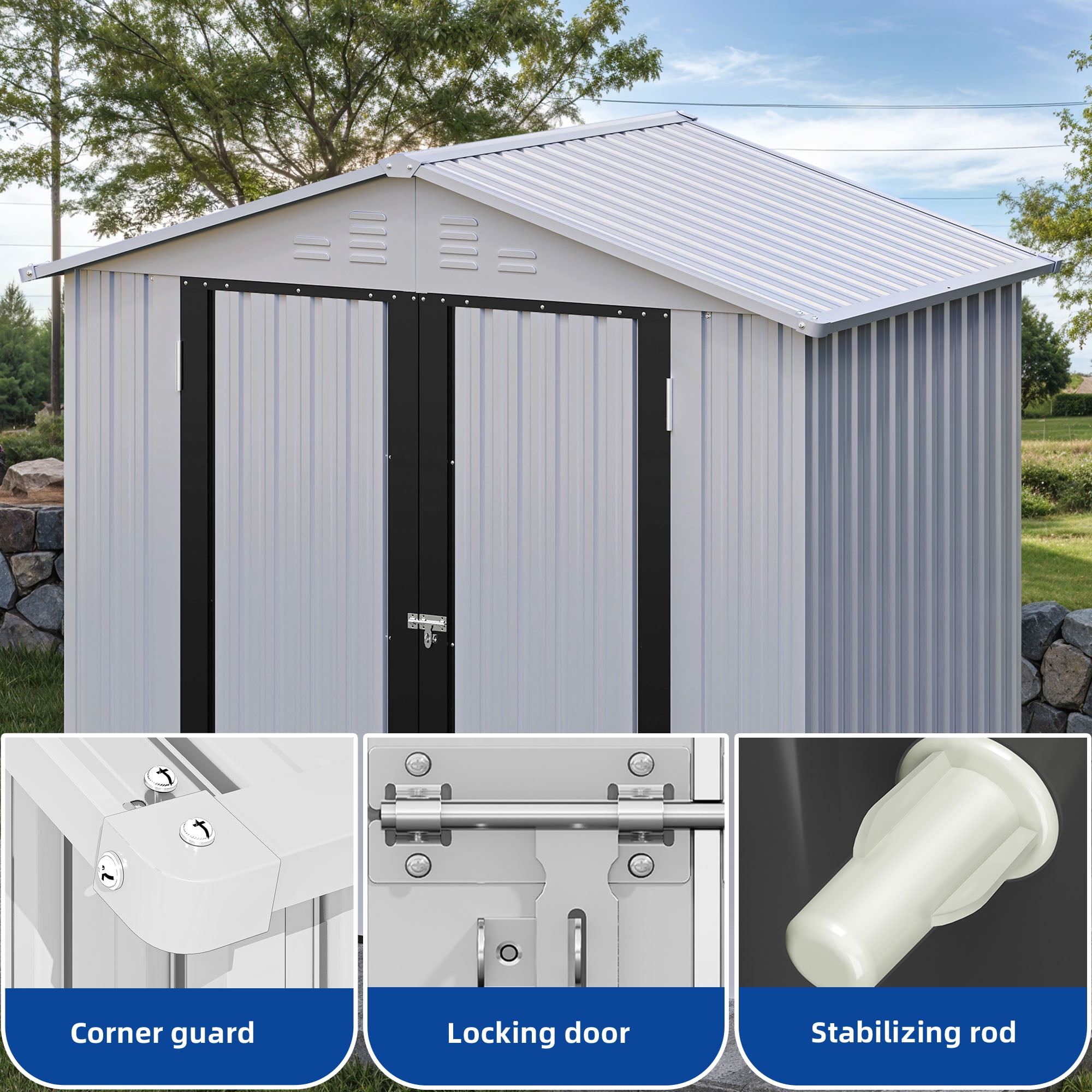 Uforic 6 Ft x 4 Ft Outdoor Tool Shed with Air Vents & Lockable Doors for Bikes & Tools, White