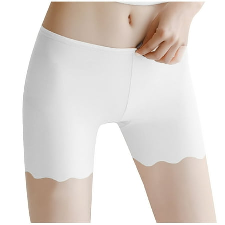 Arnsht Women s Ice Silk Non-marking Bottoms Thin Shorts Leggings Breathable Crotch Boyshorts Smooth Underwear Panties White L