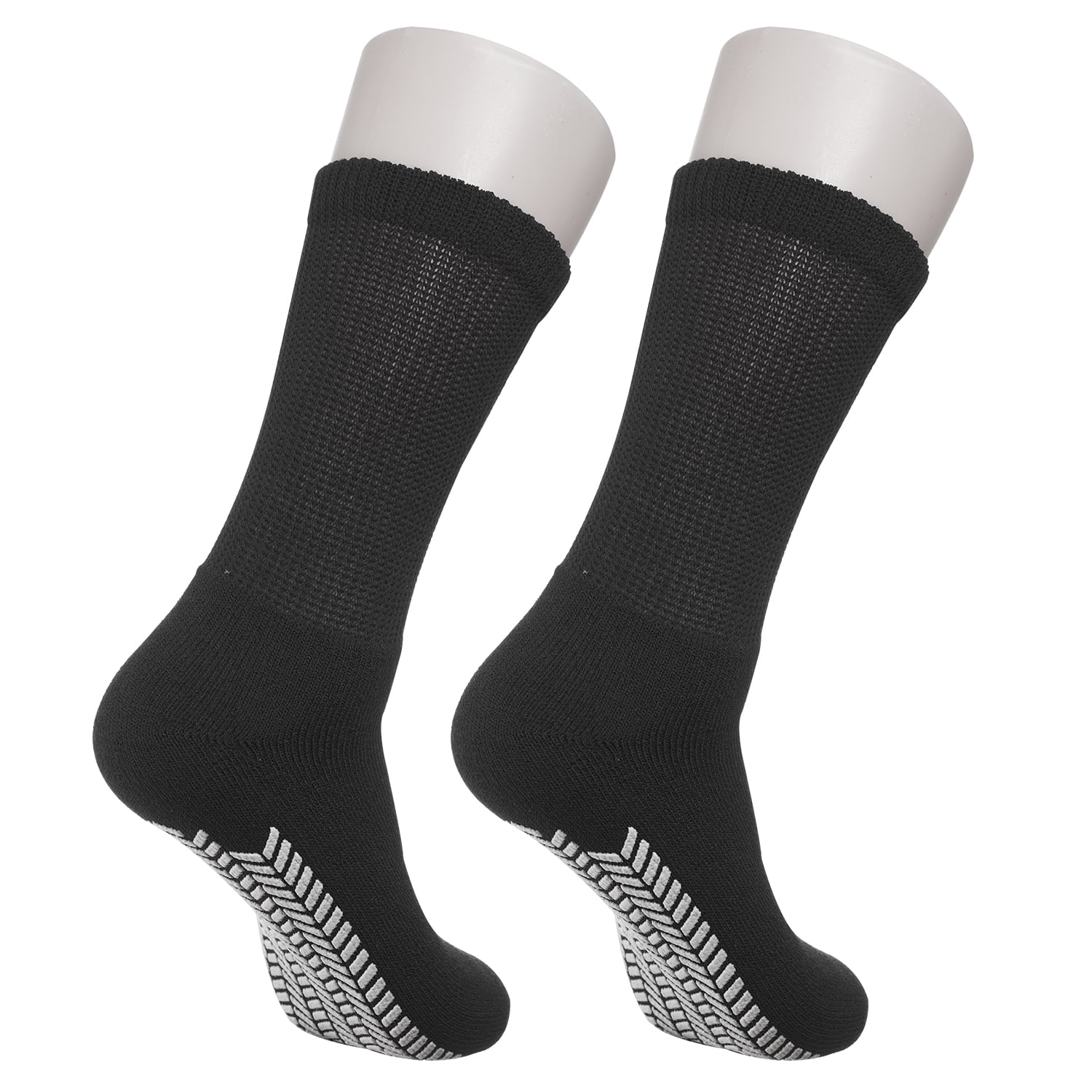 Diabetic Socks - Non Skid Hospital Loose Fitting Slipper Socks With Gripper Bottoms 2 Pack Savings - Gripper socks - Men's Size 13-15 (Skid 3 Black)