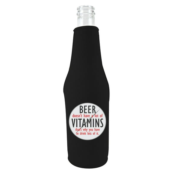 Beer Doesn't Have A Lot of Vitamins Bottle Coolie (Black)