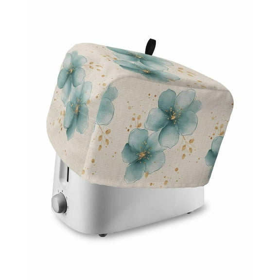 Fsddascl Teal Elegant Spring Floral Small Toaster Cover 2 Slice, Kitchen Appliance Covers, Pastoral Flowers Rustic Toaster Oven Cover with Loop, Bread Machine Cover Polyester Dust Cover Protection