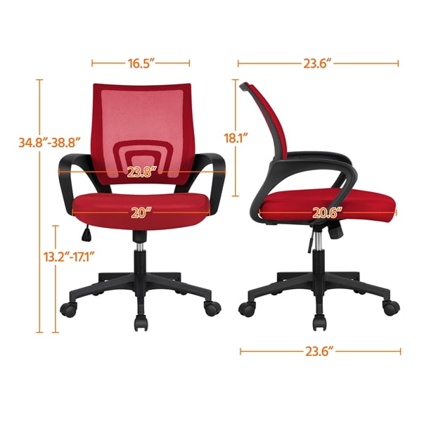 Renwick Adjustable Ergonomic Mesh Chair 360-Degree Rolling Office Computer Chair, Red