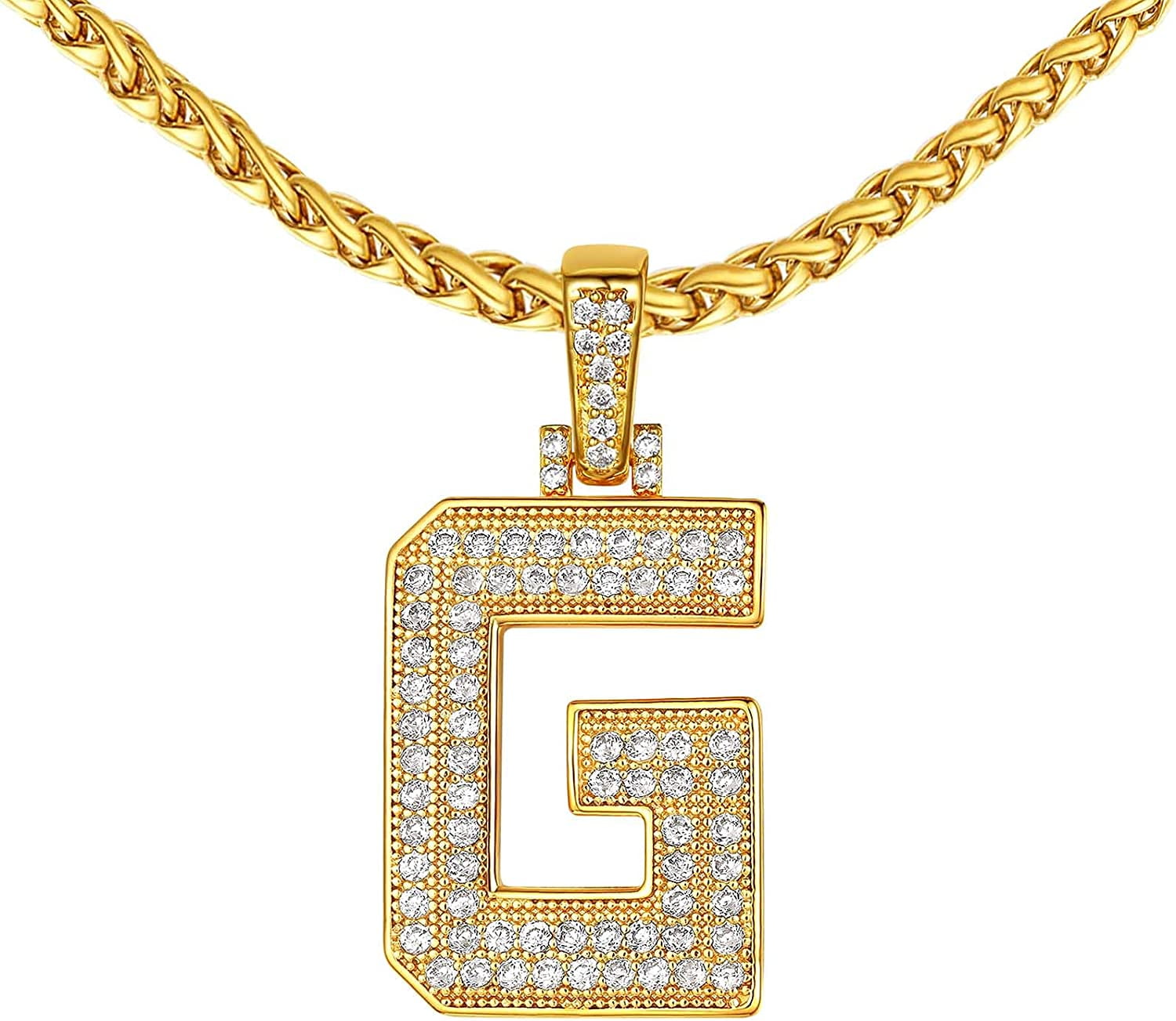 FindChic Man Bling AZ Big Letter Necklace,Hip Hop 18K Gold Plated