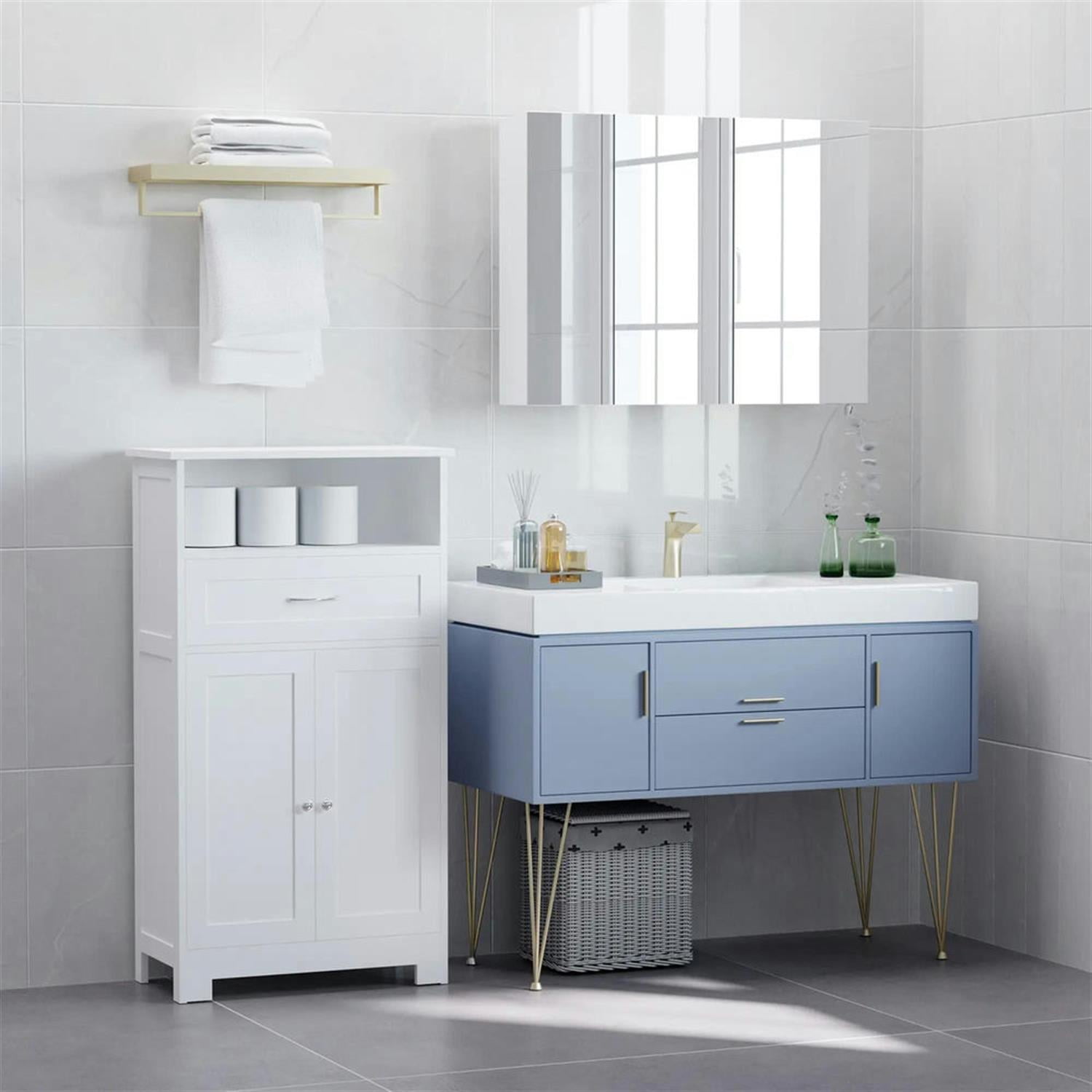 Demi Bonn 42" Bathroom Floor Cabinet, Freestanding Linen Storage Cabinet with Adjustable Shelf and Drawer, for Living room, Entryway, Kitchen, White