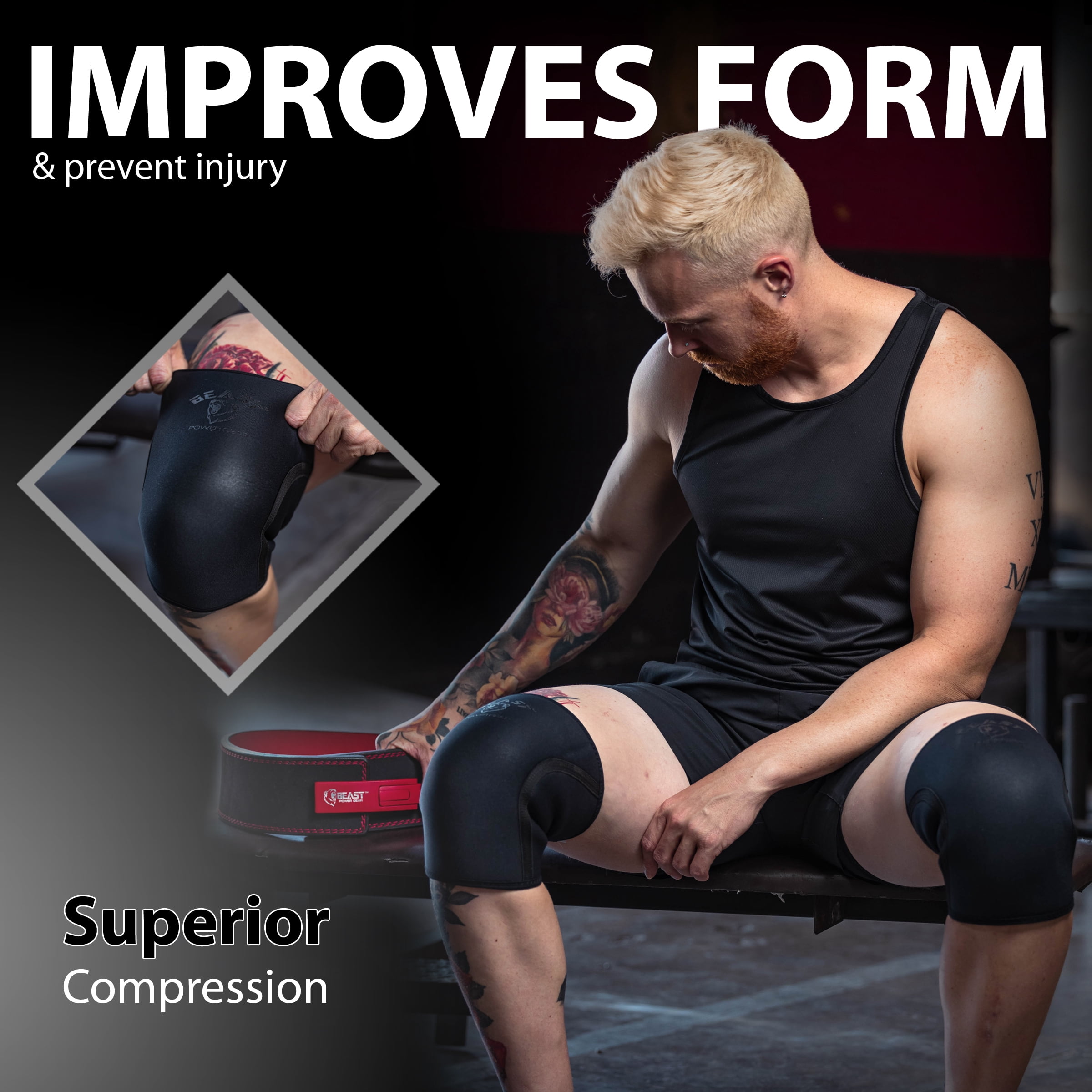 Neoprene Compression Knee Sleeves 7MM (Pair) Enhanced Knee Support in Squats Powerlifting Weightlifting and Wrestling – Unisex