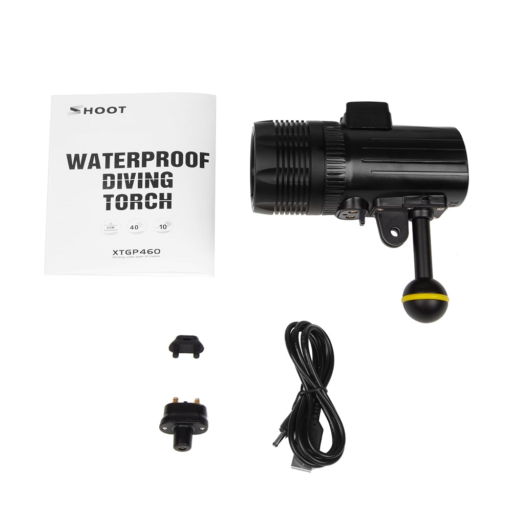 Festnight Shoot XTGP460 Underwater Diving Torch Flashlight 1500 Lumen Waterproof 60m Rechargeable Dimmable Outdoor LED Video Light for GoPro Hero 7/6/5/4/3+/3 Action Camera 
