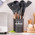 thumbnail image 2 of Natural Teak Wood Kitchen Accessories Cookware Sets Cooking Tool None Stick Pot Wooden Handle Silicone Kitchen Utensils Set 11Pcs Black, 2 of 5
