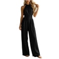 thumbnail image 2 of ClodeEU Women's Halter Neck Sleeveless Wide Leg Jumpsuit,Smocked Waist Casual Romper Black,Women's Plus L, 2 of 7