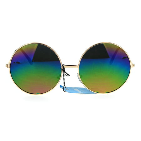 Womens Rusta Rainbow Mirror Lens Large Hippie Round Circle Lens Sunglasses Gold