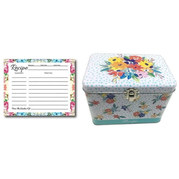 Recipe Box With Cards 50 Count Floral Recipe Cards Recipe Card Box Recipe Tin Recipe Boxes Recipe Cards 4x6 Inches 4x6 Recipe Cards Metal Recipe Box Metal Tin Walmart Com Walmart Com