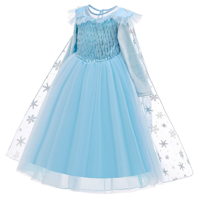 Vestido de princesa con capa larga de malla y lentejuelas de manga larga para niños