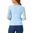 thumbnail image 3 of INSPIRE CHIC Women's  Round Neck Long Sleeves Sheer Flower Embroidery Lace Blouse 2XL Light Blue, 3 of 7
