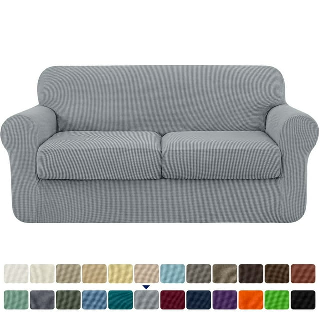 Housse de Sofa Extensible à Grille Texturée 2024, Housse de Canapé avec Coussin Séparé (Sofa Gris)