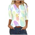 thumbnail image 2 of Ichuanyi liquidación damas estampado de plumas estampado de tres cuartos manga botón de cuello redondo camisa mujer suelta ICHUANYI WER2023082206461, 2 of 5