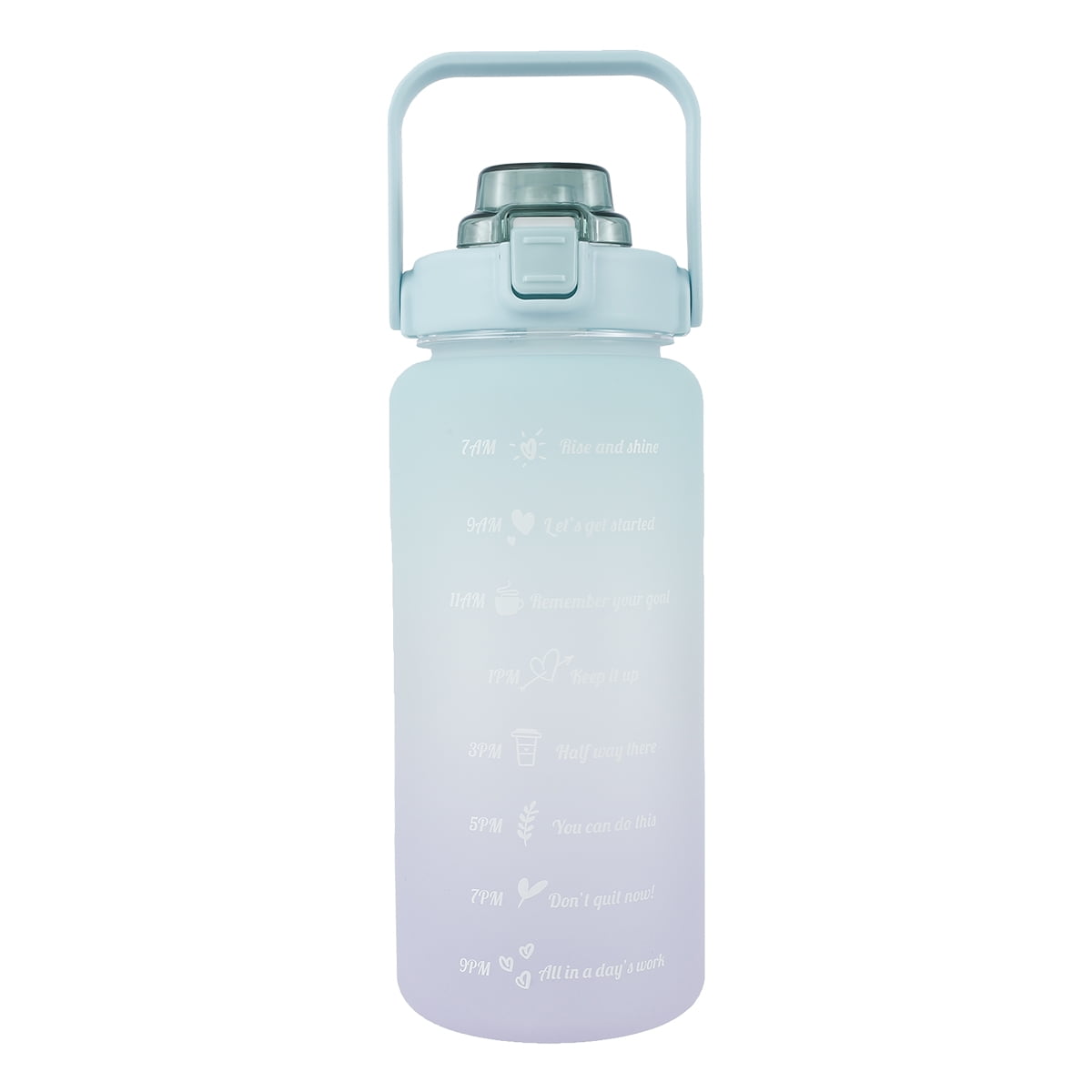 Camp and Outdoor Sports Travel 2 Liter Frosted Wide-Mouth Drinking Bottle for Fitness 2000ml 64oz/2000ml, Green to Pink Half Gallon/64oz Daily Sports Water Bottle with Straw & Motivational Time Marker Leakproof Tritan BPA Free Water Jug 