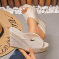 thumbnail image 2 of Chunky Platform Wedge High Heel Sandals for Women Peep Toe Espadrille Bohemia Beach Wedding Slip On Wedges, 2 of 9