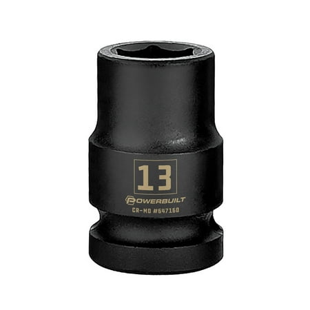 

Powerbuilt 1/2 Inch Drive x 13 MM 6 Point Impact Socket - 647160
