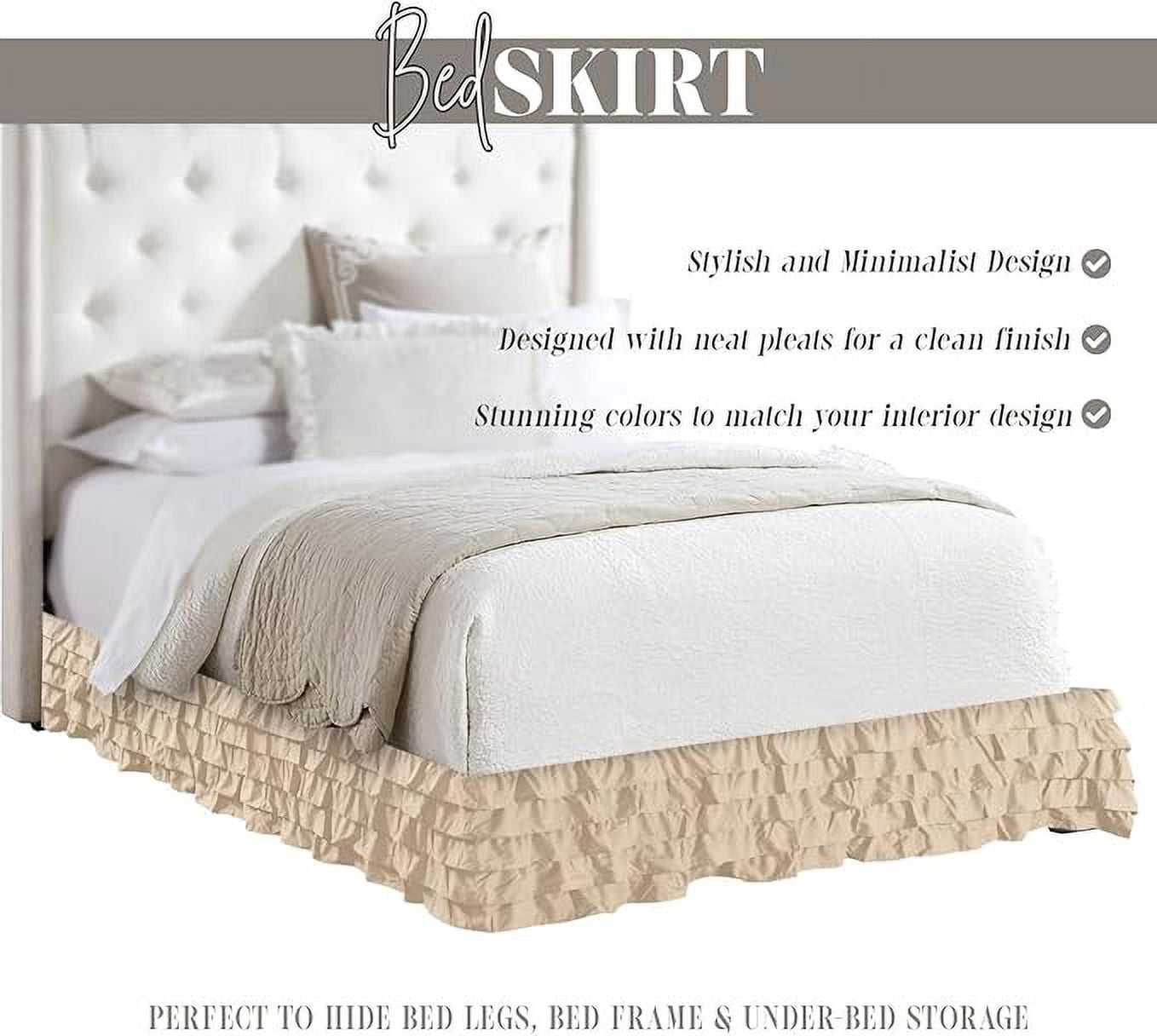 Elegant Comfort Multi-Ruffle Bed Skirt, 1500 Thread Count, Wrinkle and Stain Resistant, 15-Inch Drop, King, Linen Beige