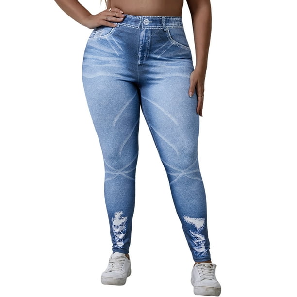 Bellella Women Oversized Faux Denim Pant Plain Fake Jeans Skinny