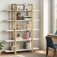thumbnail image 4 of Demi Bonn 5 Tier Bookshelf, Bookshelves, Open Etagere Bookcase Shelf Storage Organizer, Free Standing Storage Shelving Unit for Bedroom, Living Room and Home Office, White & Gold, 4 of 10