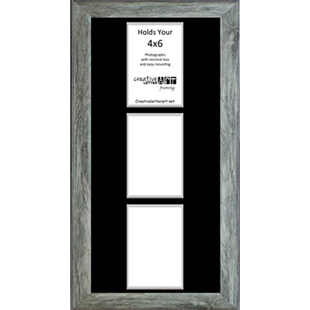 3 Opening Vertical Driftwood Frame with Black Mat to hold 4x6