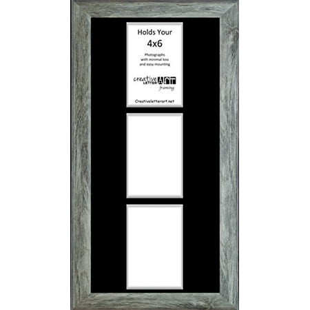 3 Opening Vertical Driftwood Frame With Black Mat To Hold 4x6