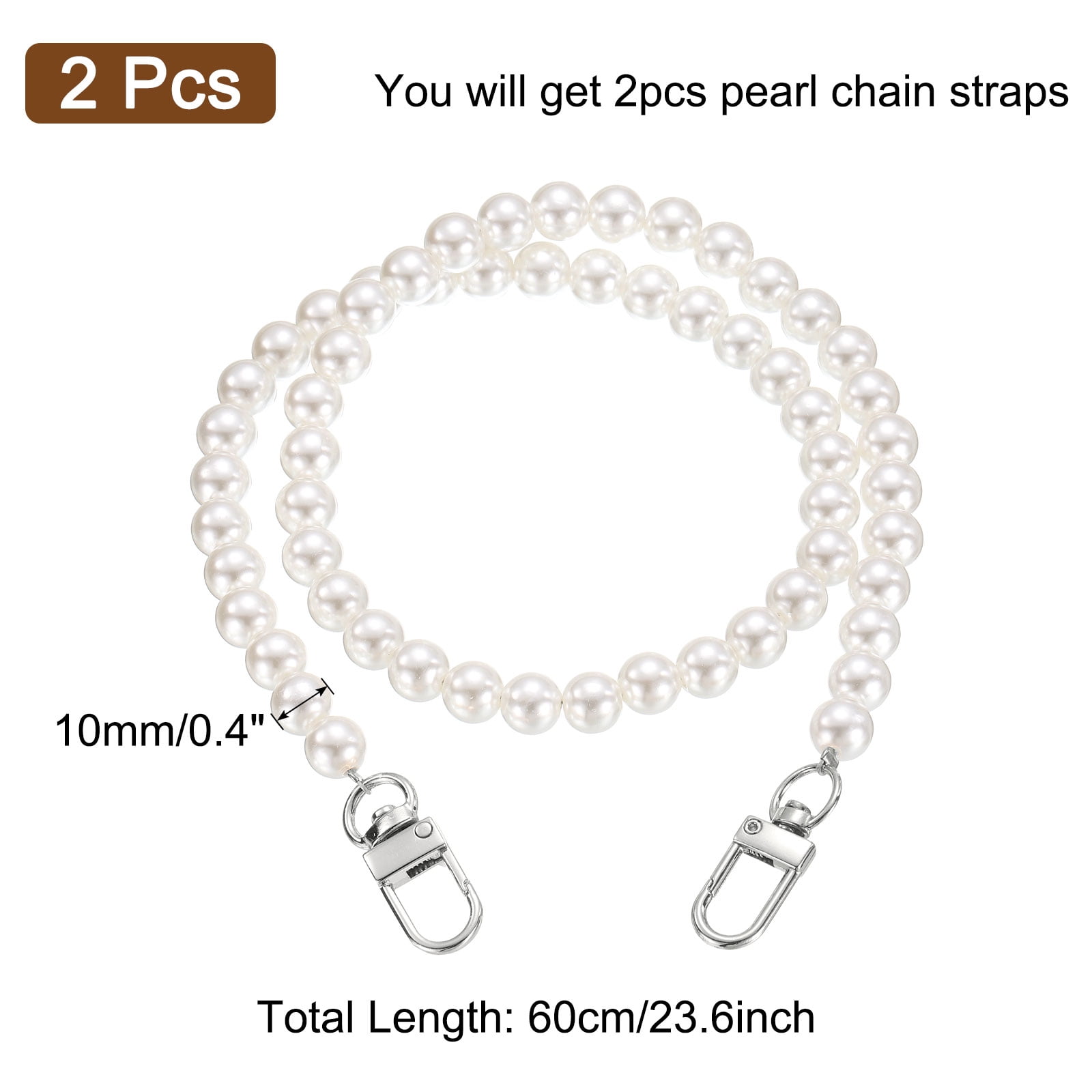 Unique Bargains Imitation Pearl Purse Strap with Swivel Clasp Silver 23.6"
