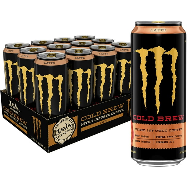 (12 Cans) Java Monster Nitro Cold Brew Latte, Coffee + Energy Drink, 13