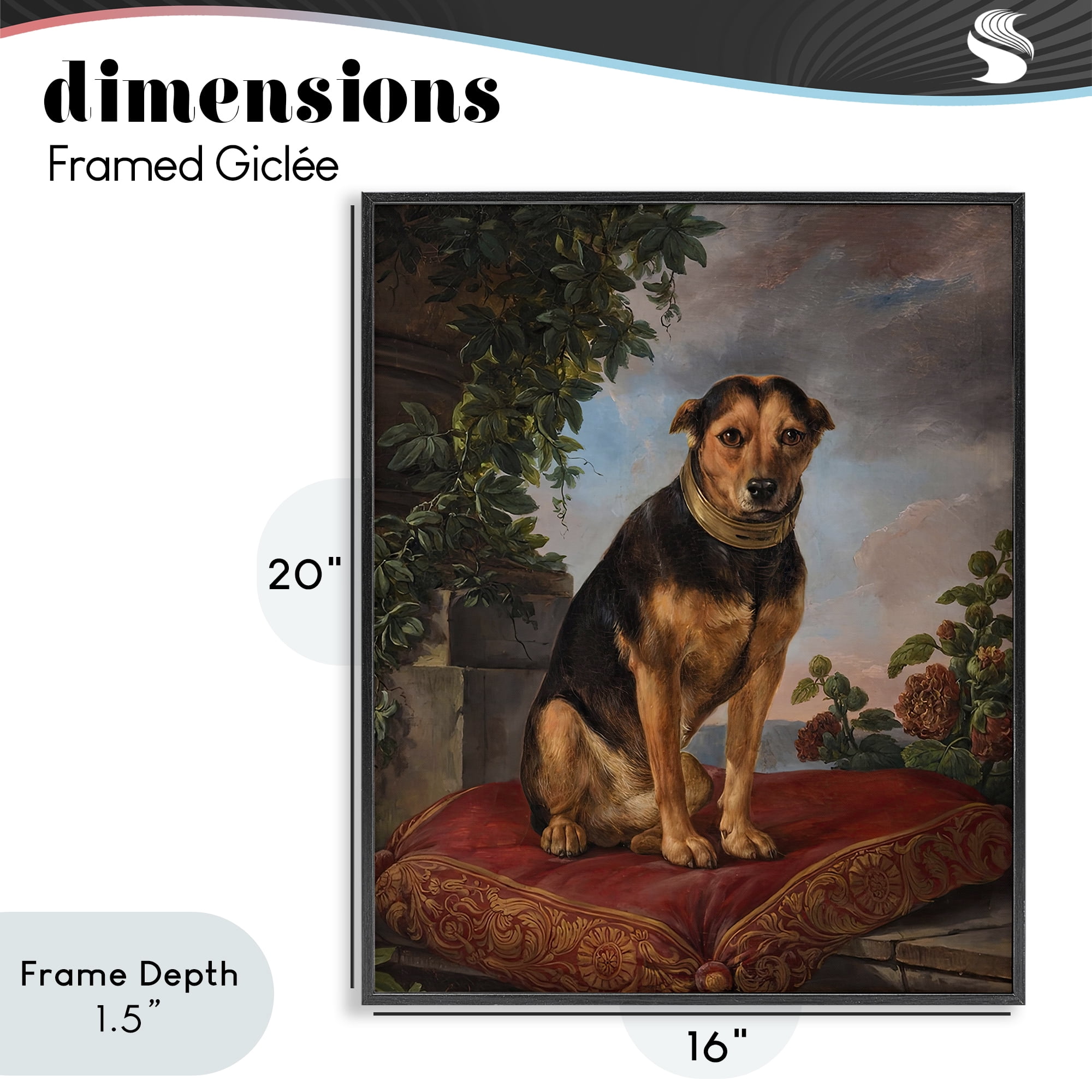 Stupell Industries Historical Dog on Cushion Black Framed Giclee Art, design by Lil' Rue