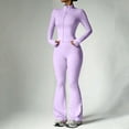 thumbnail image 2 of TZZQ Womens 2 Piece Yoga Outfits Fitted Long Sleeve Zipper Crop Jackets High Waist Elastic Flare Pants Slim Fit Casual Matching Outfits Flare Legging Workout Sets Athletic Sets Light Violet S, 2 of 7